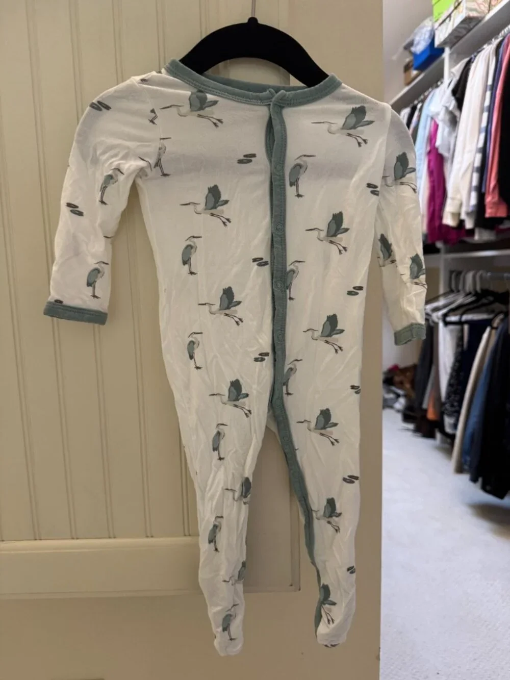 Kyte Baby Bamboo Snap Footie Blue Heron Print – 3-6M New Without Tags